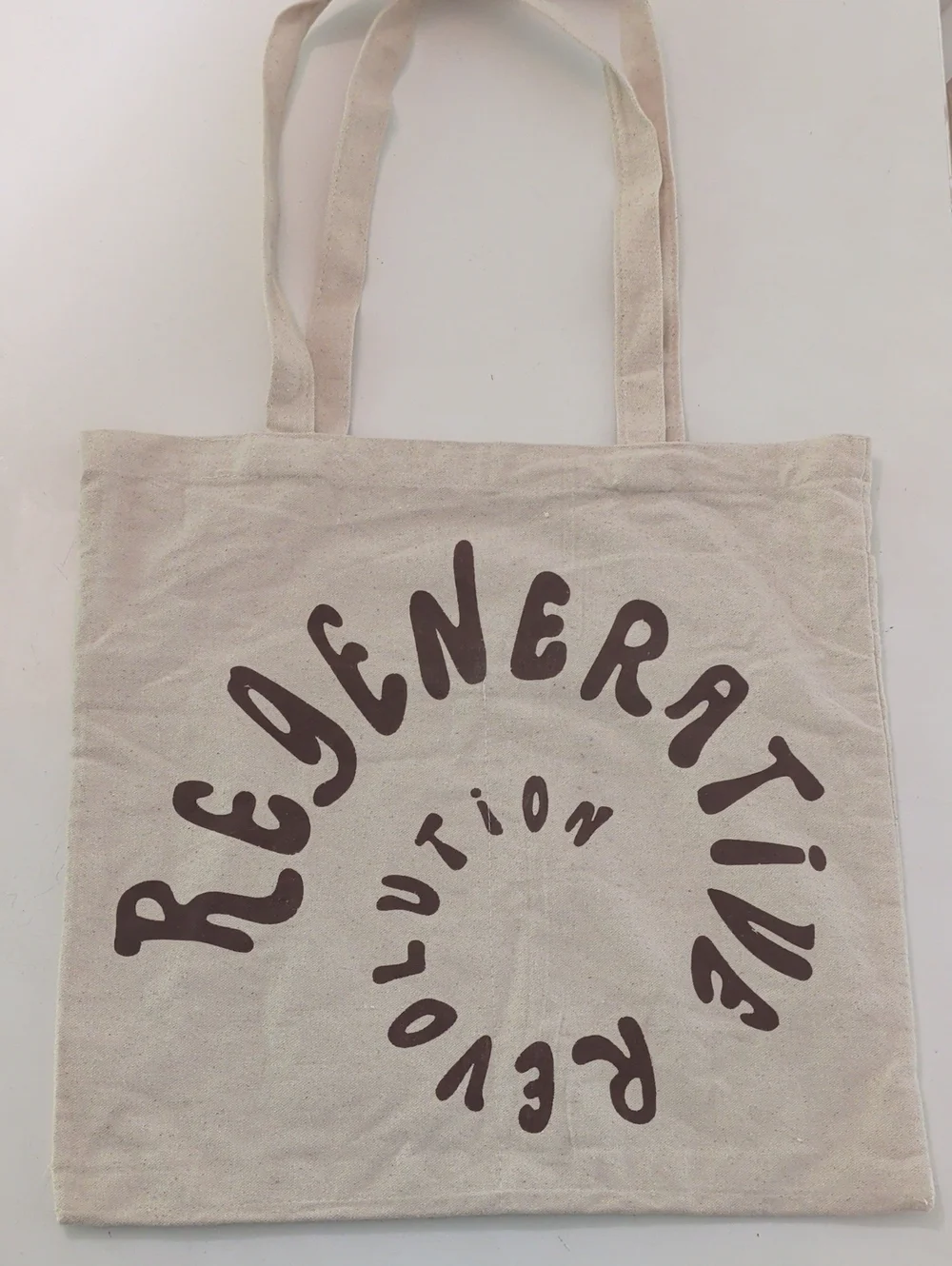Christy Dawn Natural Canvas Tote with Brown 'Regenerative' Graphic